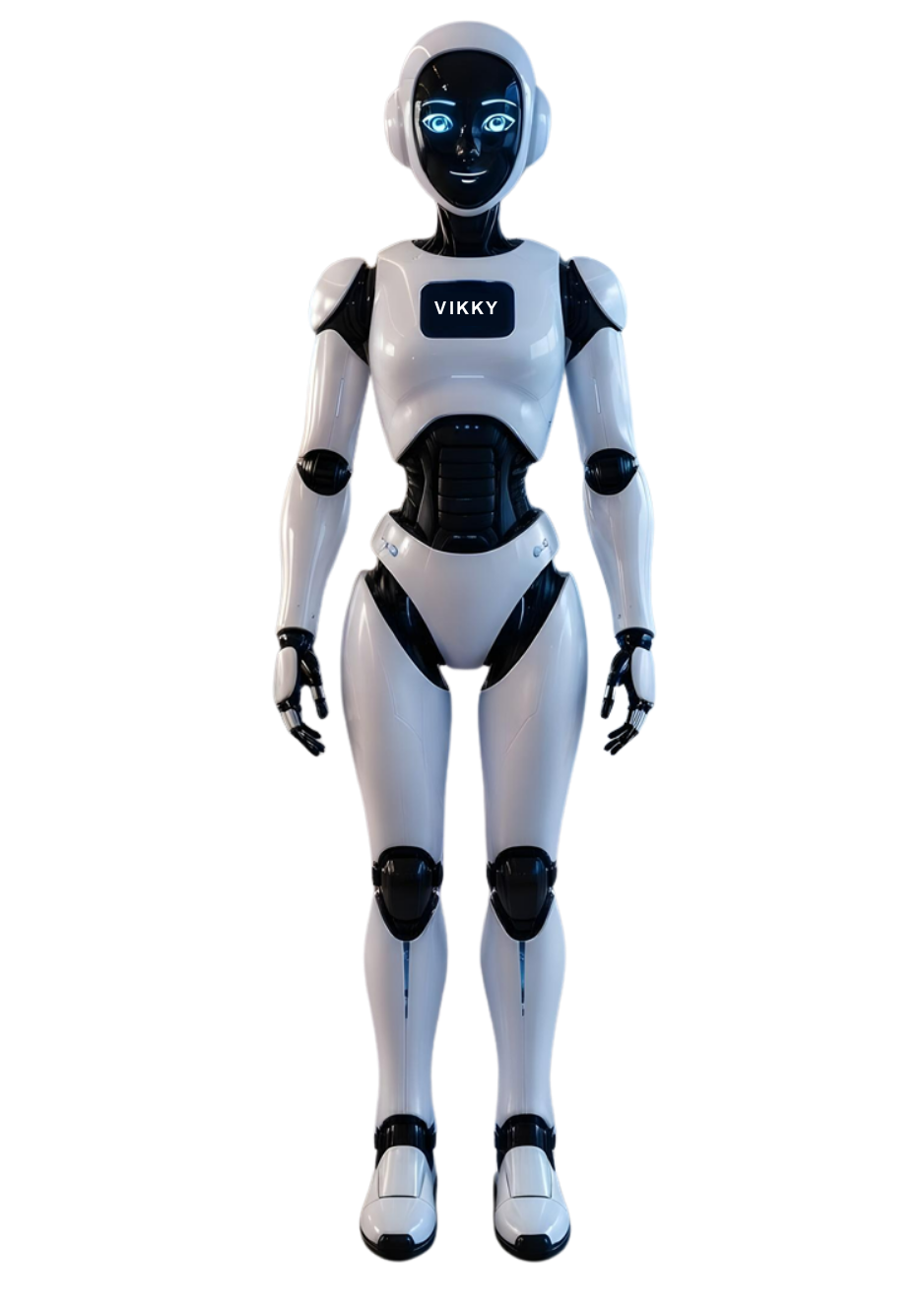 The VIKKY service robot, a white humanoid robot standing upright
